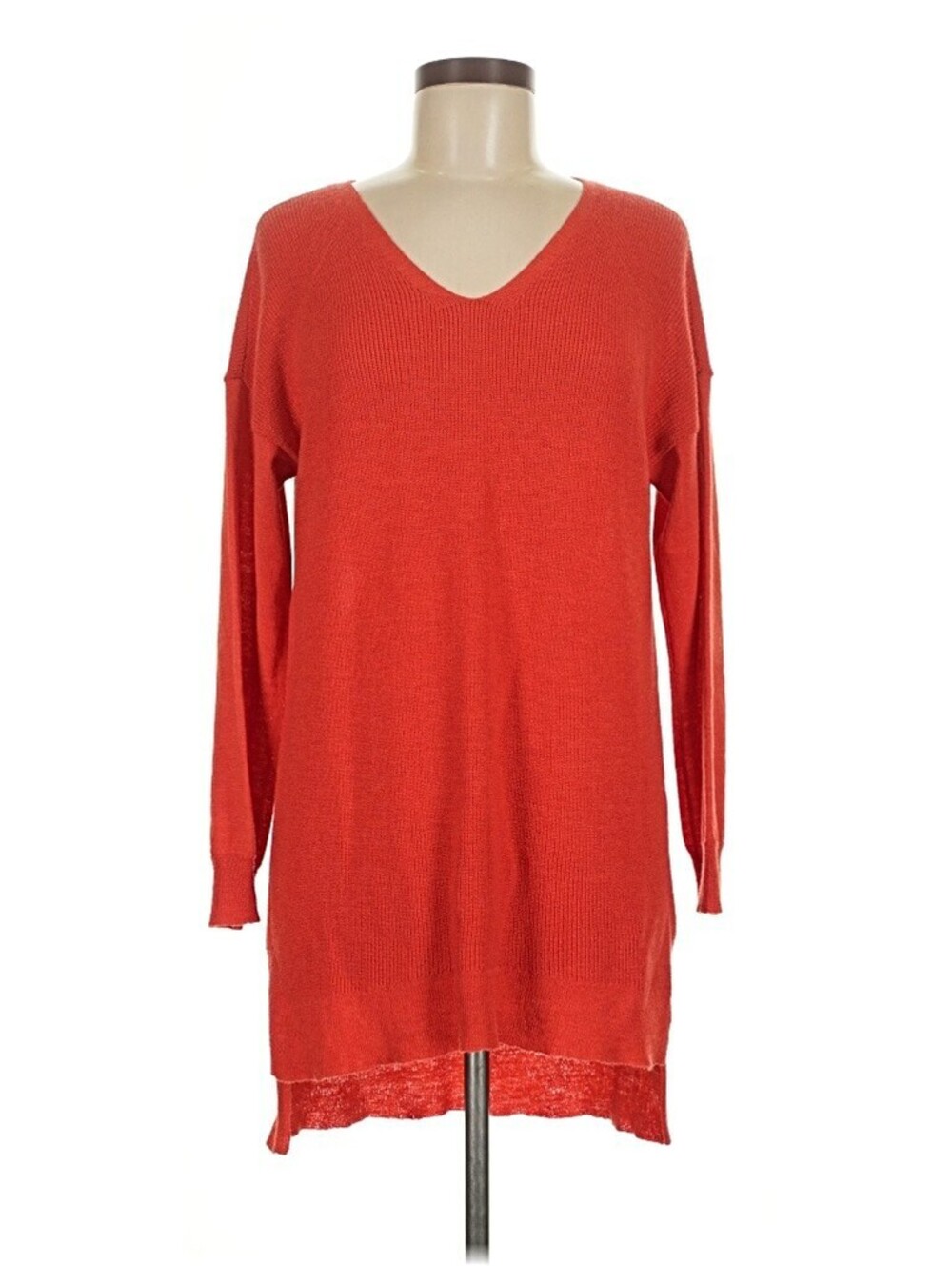 Eileen Fisher Medium $298 Orange 100% Wool Rounded V-Neck Hi-Lo Tunic Sweater
